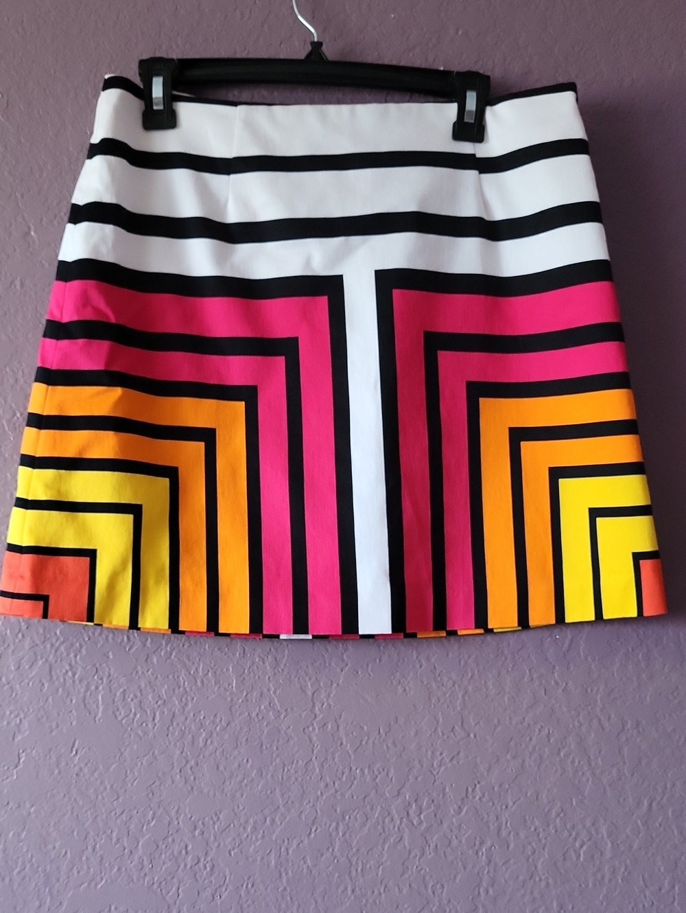 Worthington Geometric Stripe Mini Skirt in White, Pink, Orange, Yellow